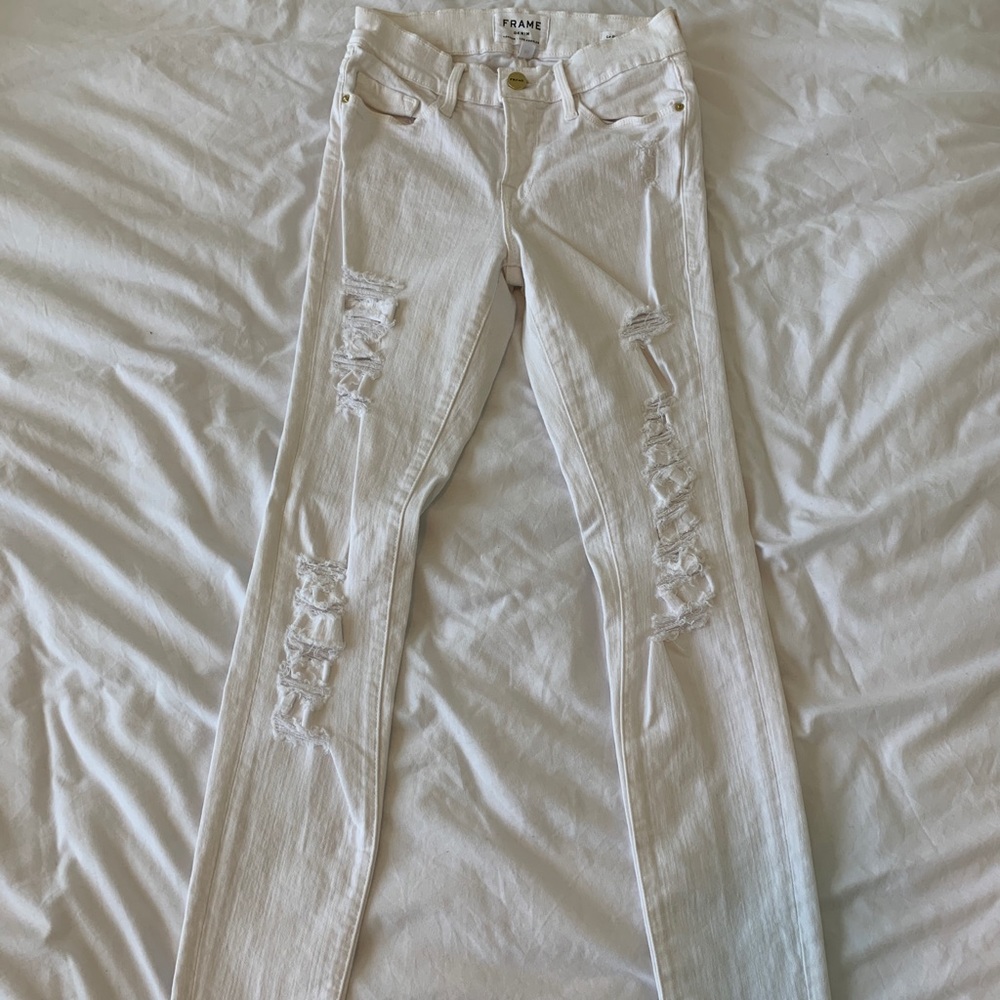 Frame Denim Le Skinny de Jeanne White Distressed